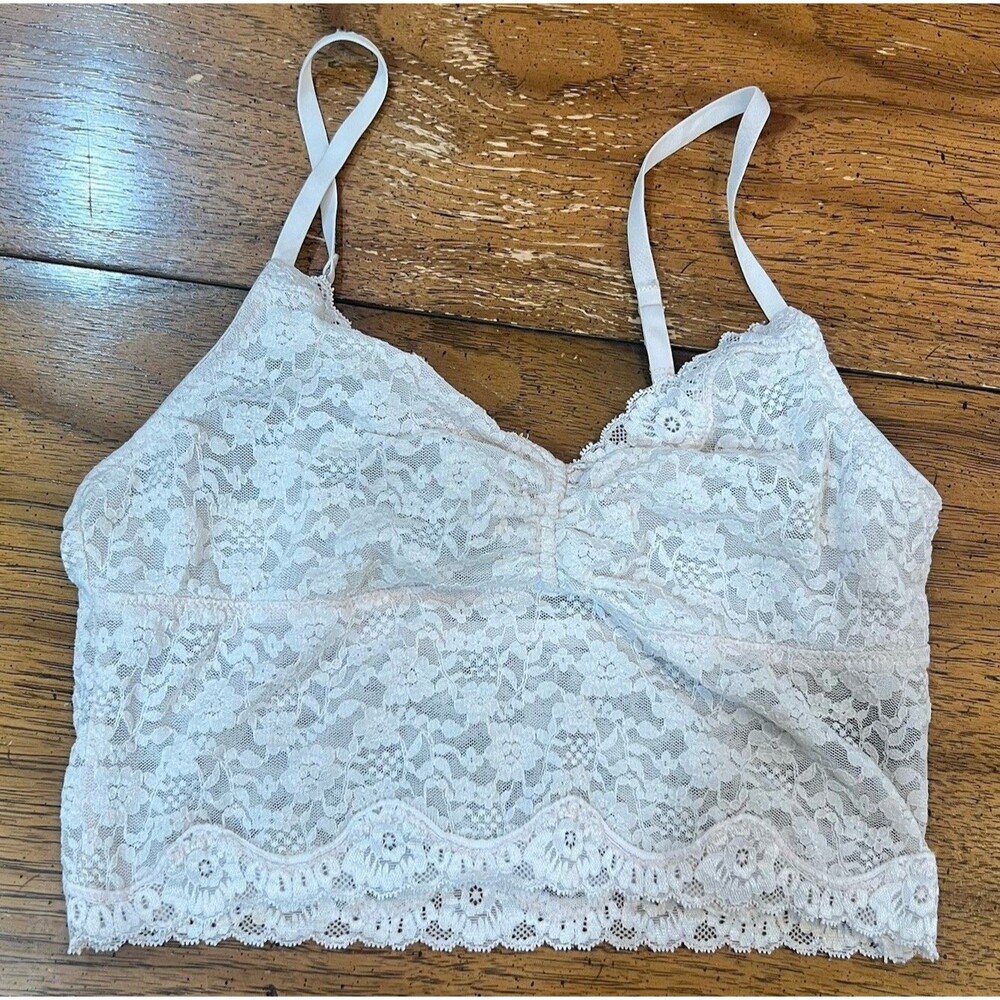 Victorias Secret Lace Bandeau Bralette Womens Small S White Layering Cami Straps